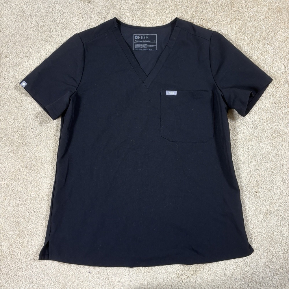 Figs Women's Catarina One-Pocket Scrub Top Black Size Medium M V Neck